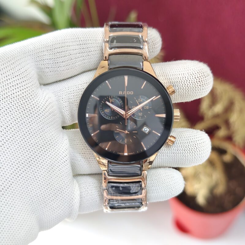 Rado Centrix Chronograph Rose Gold Black Swiss Quartz Watch