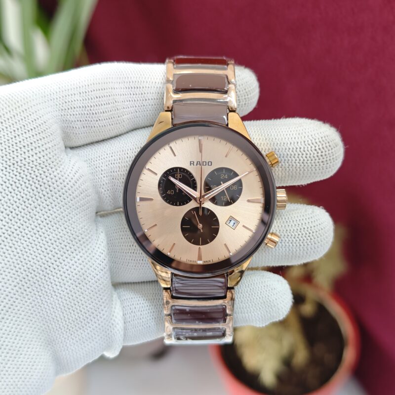 Rado Centrix Chronograph Rose Gold Golden Dial Swiss Quartz Watch
