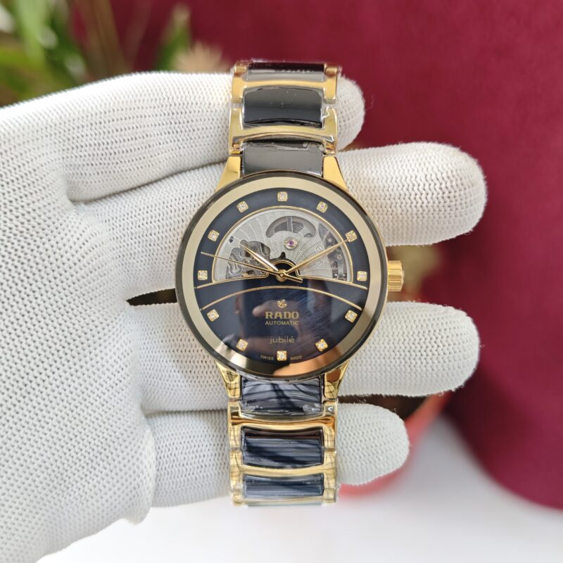 Rado Centrix Diamonds Open Heart Gold Black Dial Swiss Automatic Watch