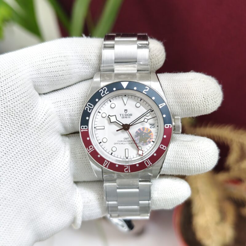 Tudor Black Bay 58 GMT Steel White Dial Swiss Automatic Watch with stainless steel bracelet and sapphire crystal.
