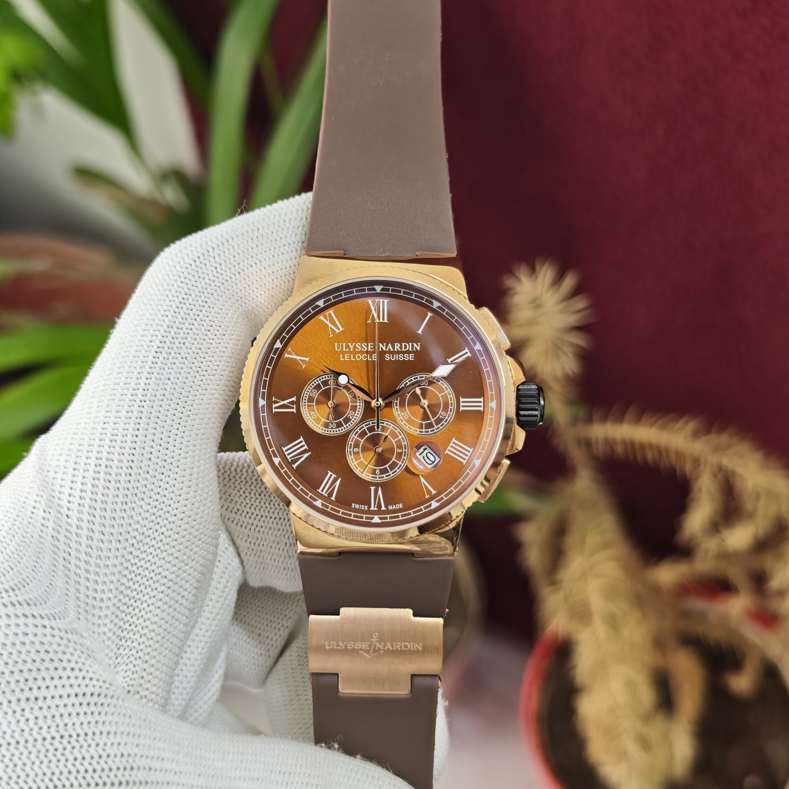 Ulysse Nardin Chronograph Brown Dial Swiss Quartz Watch with luxury stainless steel case and premium chronograph design.