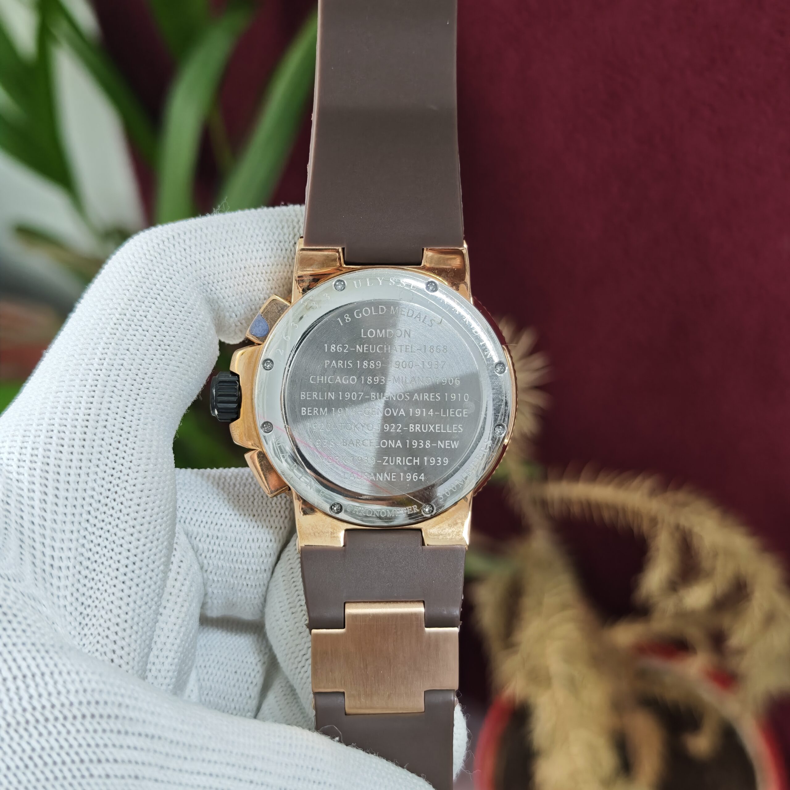Ulysse Nardin Chronograph Brown Dial Swiss Quartz Watch with luxury stainless steel case and premium chronograph design.