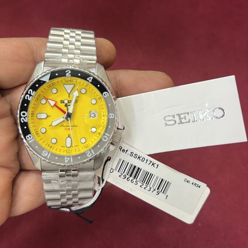 Seiko 5 Sports GMT SSK003K1 Yellow Dial Swiss Automatic Stainless Steel Men's Luxury Watch