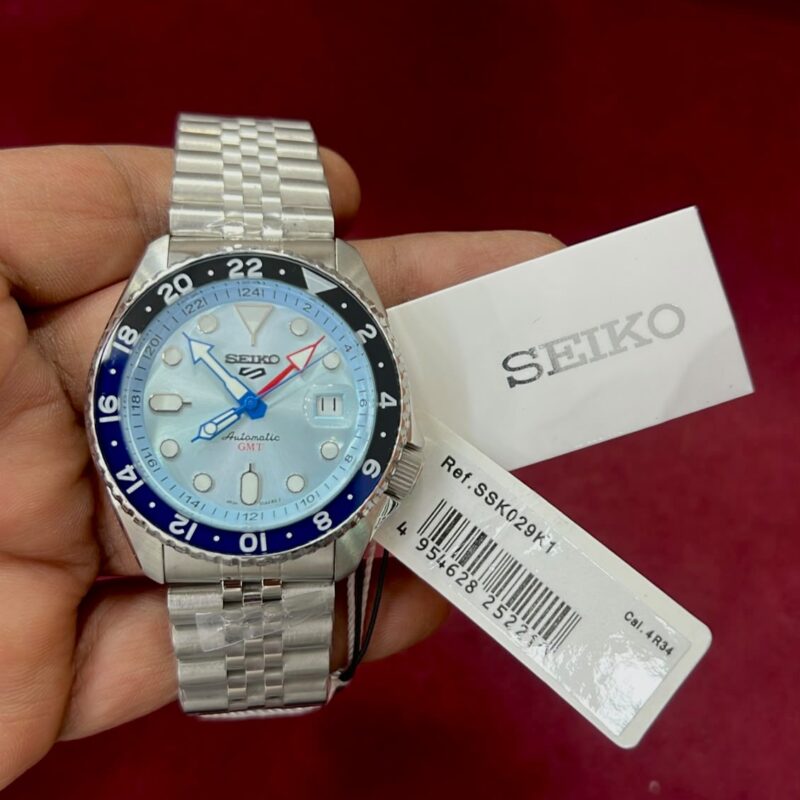 Seiko 5 Sports GMT SSK003K1 Tiffany Blue Dial Swiss Automatic Watch with Stainless Steel Case and Bracelet