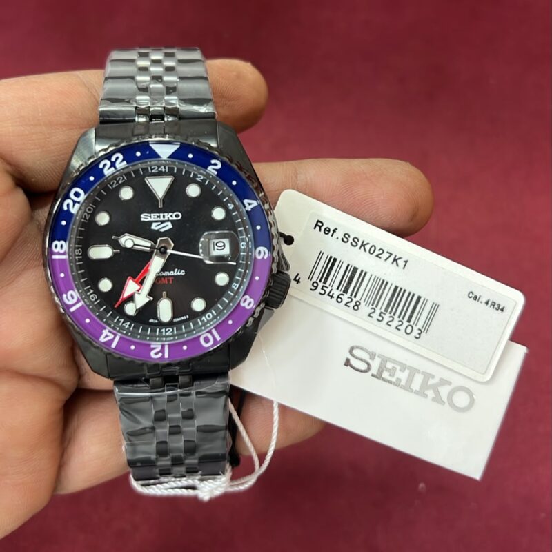 Seiko 5 Sports GMT SSK003K1 Black Dial Swiss Automatic Watch with Stainless Steel Bracelet and GMT Function