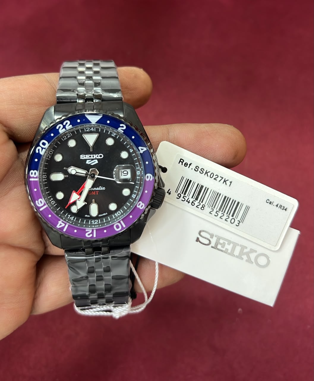 Seiko 5 Sports GMT SSK003K1 Black Dial Swiss Automatic Watch with Stainless Steel Bracelet and GMT Function