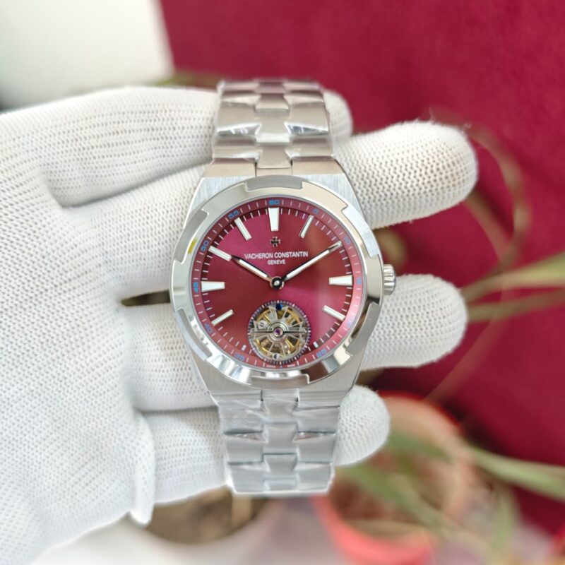 Vacheron Constantin Overseas 6000V Tourbillon Sunburst Red Dial Stainless Steel Strap Swiss Automatic Watch