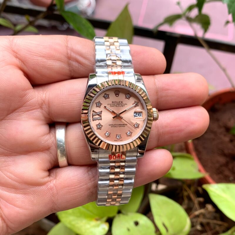 Rolex Oyster Perpetual Datejust Rose Gold Dial Dual Tone Bracelet Strap Swiss Automatic Watch