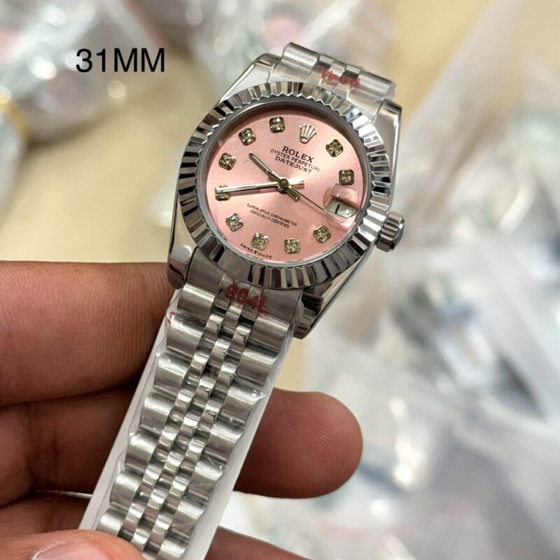 Rolex Oyster Perpetual Datejust Rose Gold Dial Stainless Steel Mesh Bracelet Strap Swiss Automatic Watch