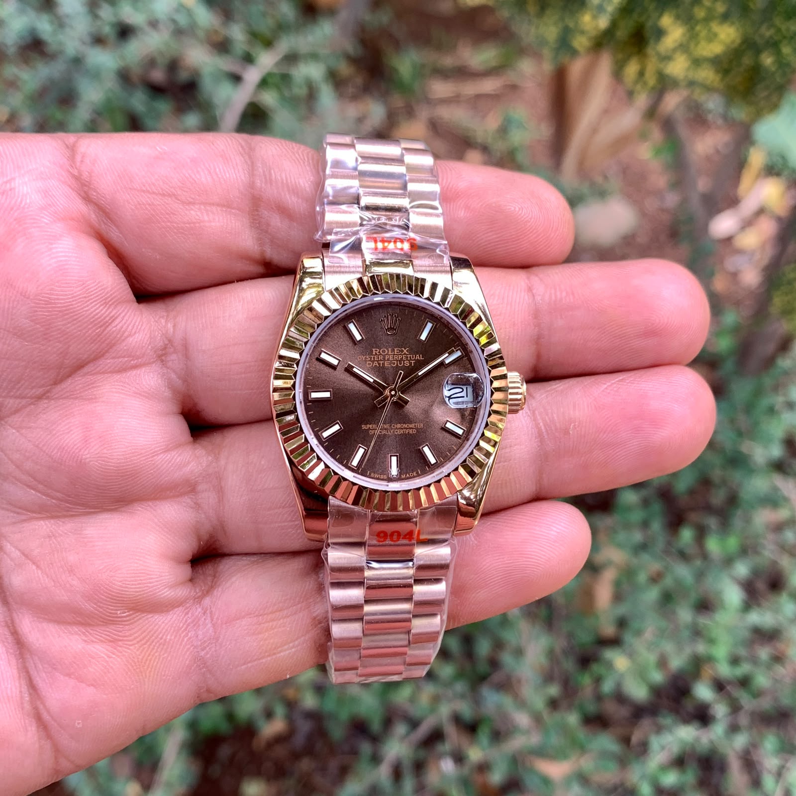 Rolex Oyster Perpetual Datejust Brown Dial Rose Gold Bracelet Strap Swiss Automatic Watch