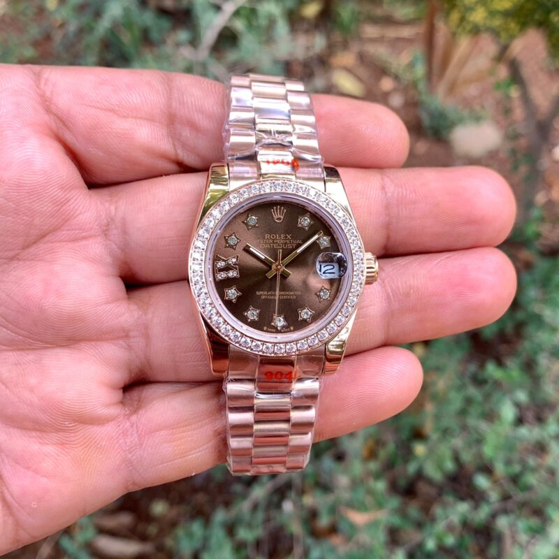 Rolex Datejust-style design Brown Dial Rose Gold Bracelet Strap Swiss Automatic Watch