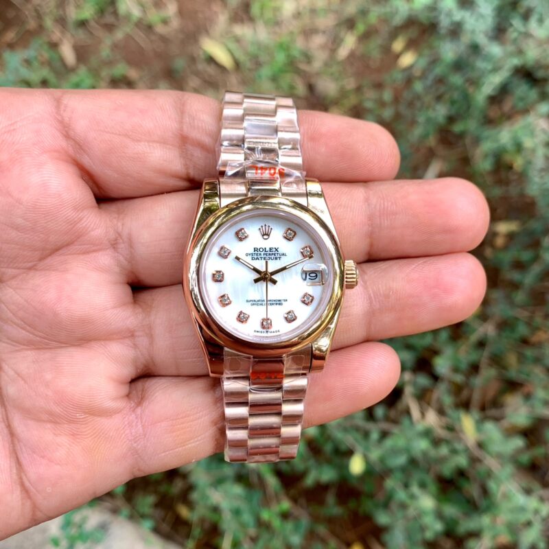 Rolex Datejust-style design White Dial Rose Gold Bracelet Strap Swiss Automatic Watch