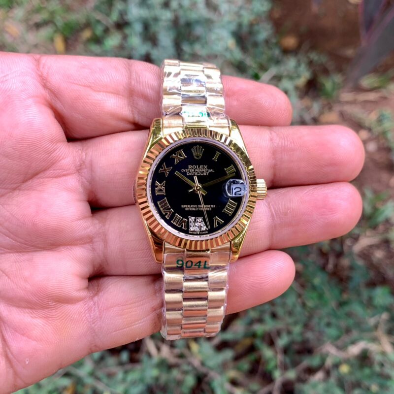 Rolex Datejust-style design Black Dial Rose Gold Bracelet Strap Swiss Automatic Watch