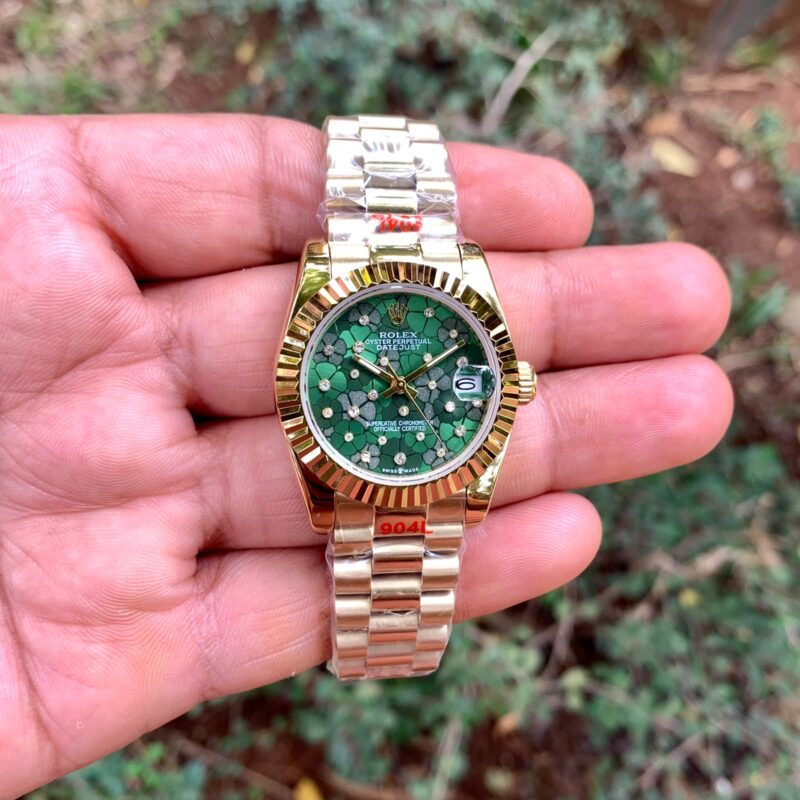 Rolex Oyster Perpetual Datejust Green Dial Rose Gold Bracelet Strap Swiss Automatic Watch