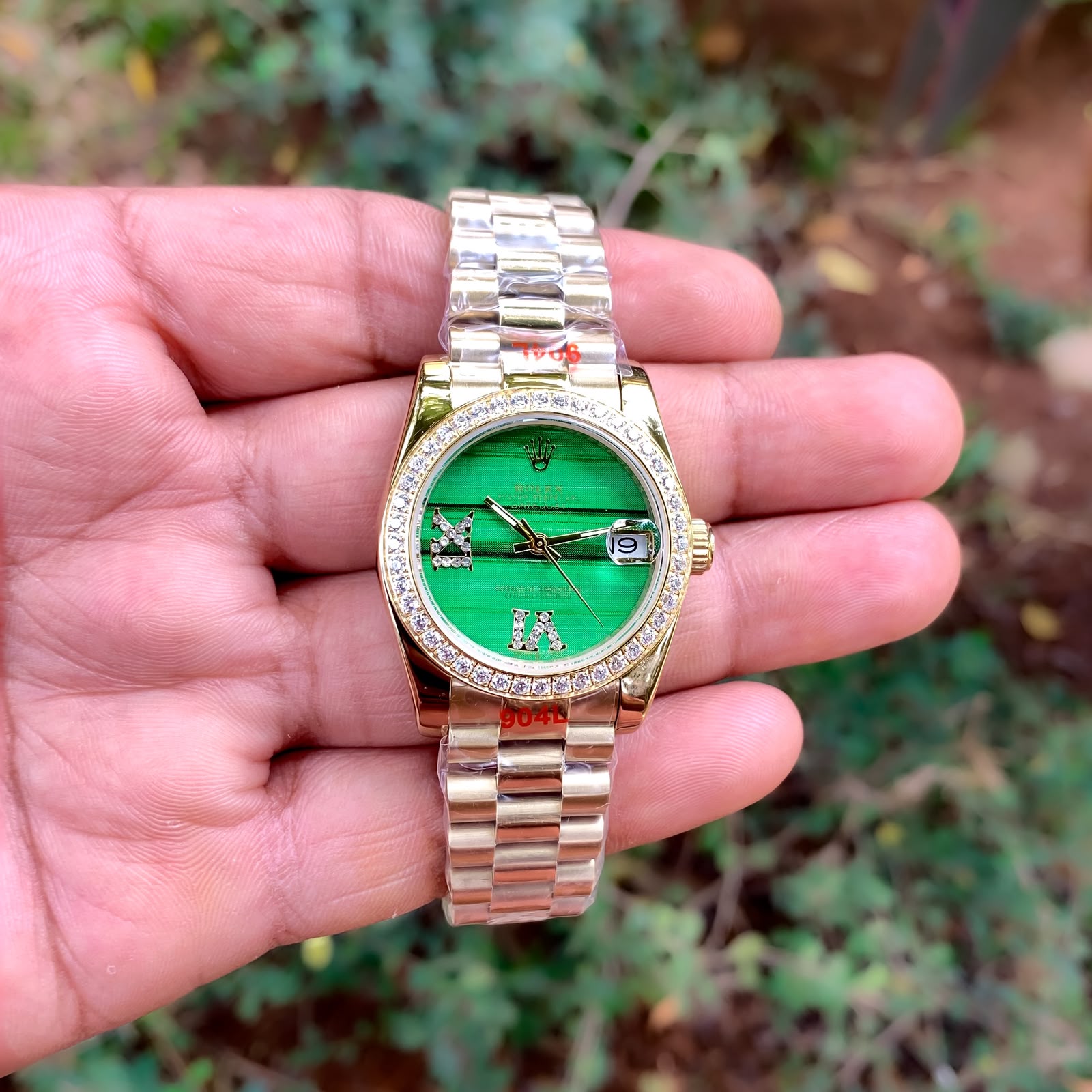 Rolex Oyster Perpetual Datejust Green Dial Rose Gold Bracelet Strap Swiss Automatic Watch