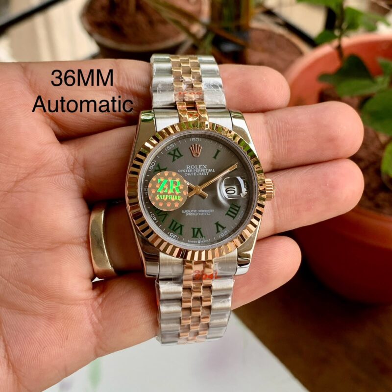 Rolex Datejust-style design Charcoal Grey Dial Dual Tone Bracelet Strap Swiss Automatic Watch