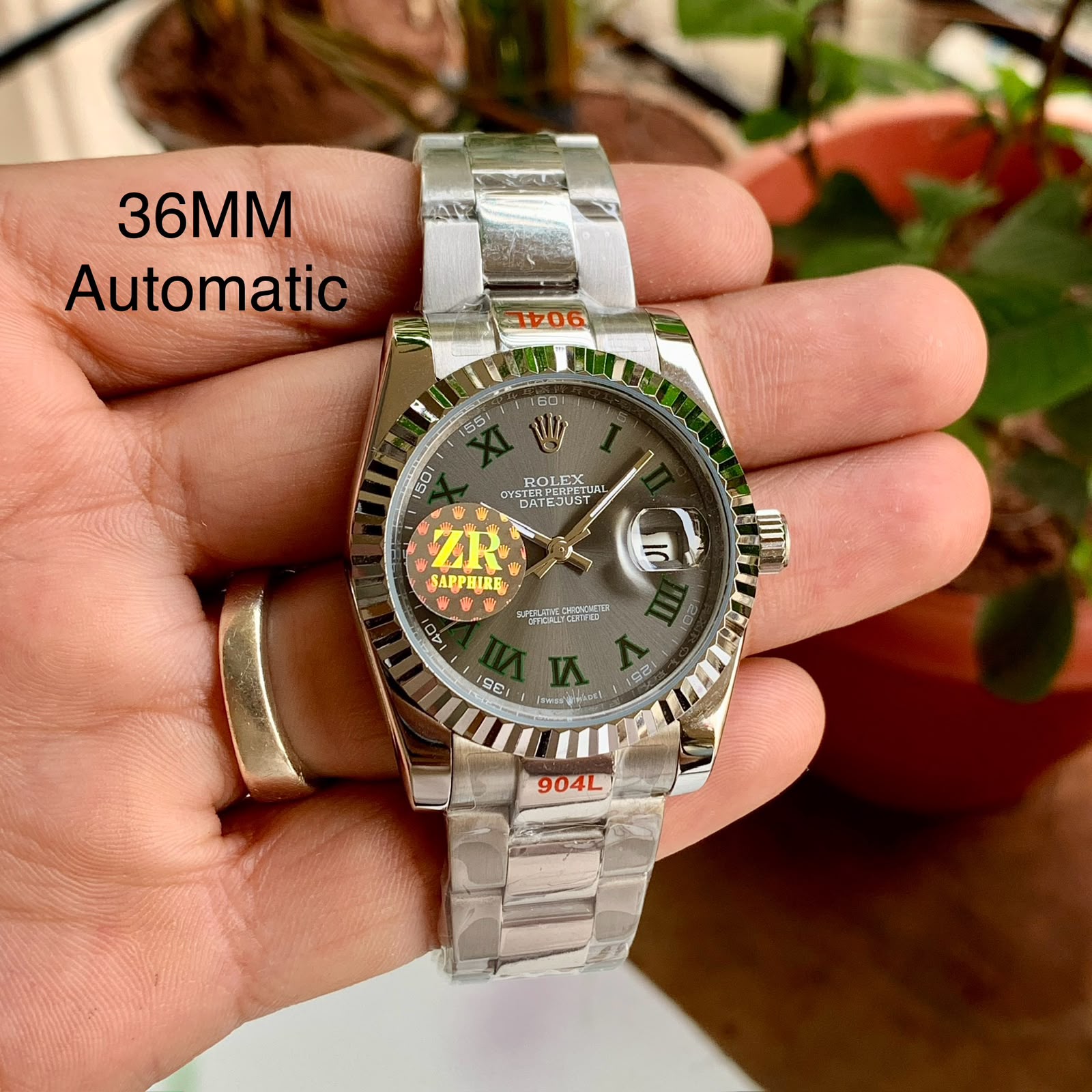 Rolex Datejust-style design Charcoal Grey Dial Stainless Steel Bracelet Strap Swiss Automatic Watch
