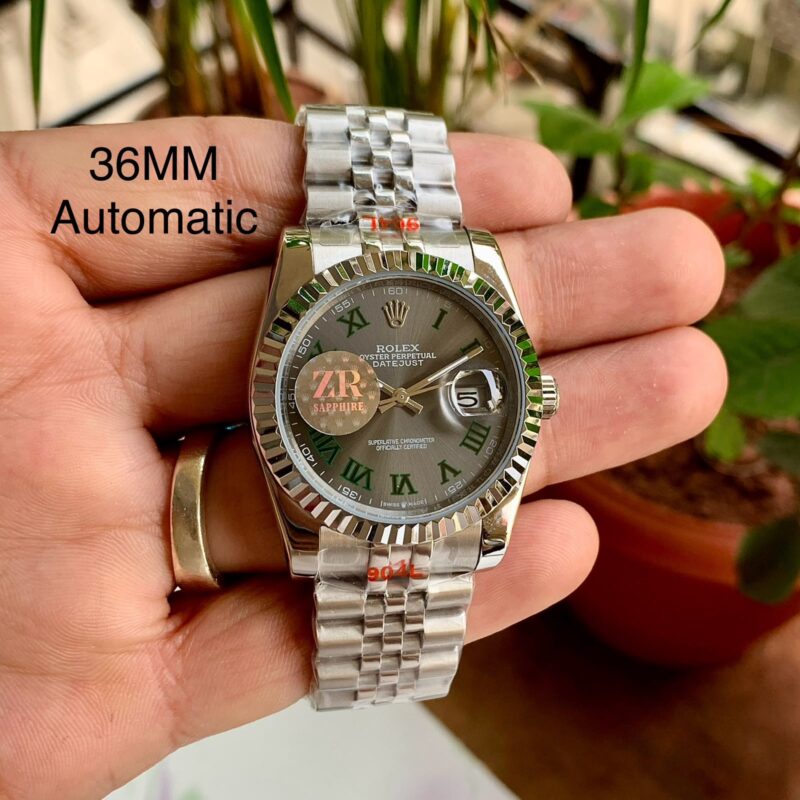 Rolex Datejust-style design Charcoal Grey Dial Stainless Steel Mesh Bracelet Strap Swiss Automatic Watch