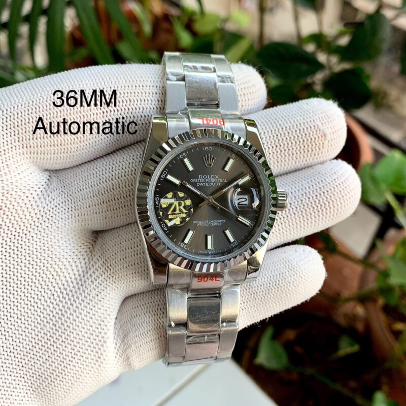 Rolex Datejust-style design Charcoal Grey Dial Stainless Steel Mesh Bracelet Strap Swiss Automatic Watch