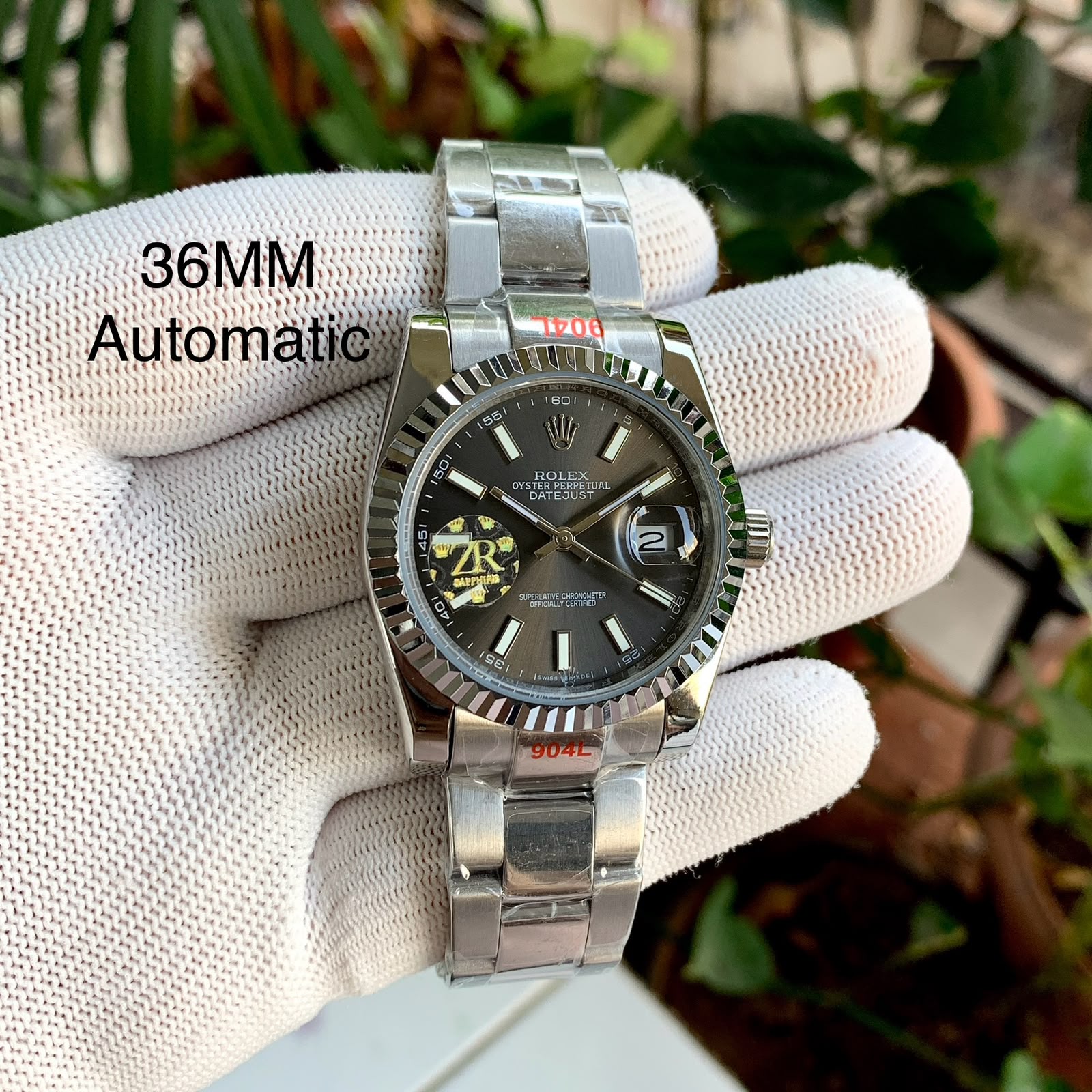 Rolex Datejust-style design Charcoal Grey Dial Stainless Steel Mesh Bracelet Strap Swiss Automatic Watch