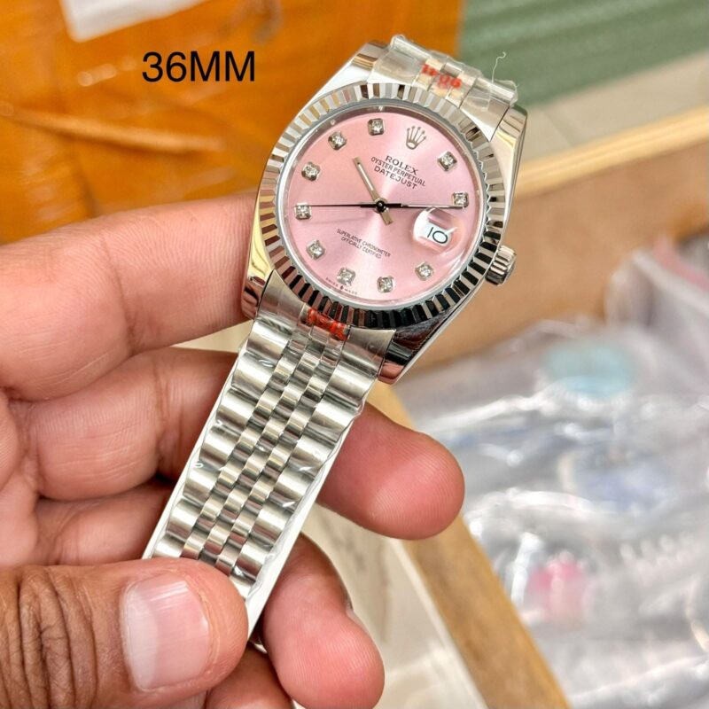 Rolex Oyster Perpetual Datejust-style Pink Dial Stainless Steel Bracelet Strap Swiss Automatic Watch