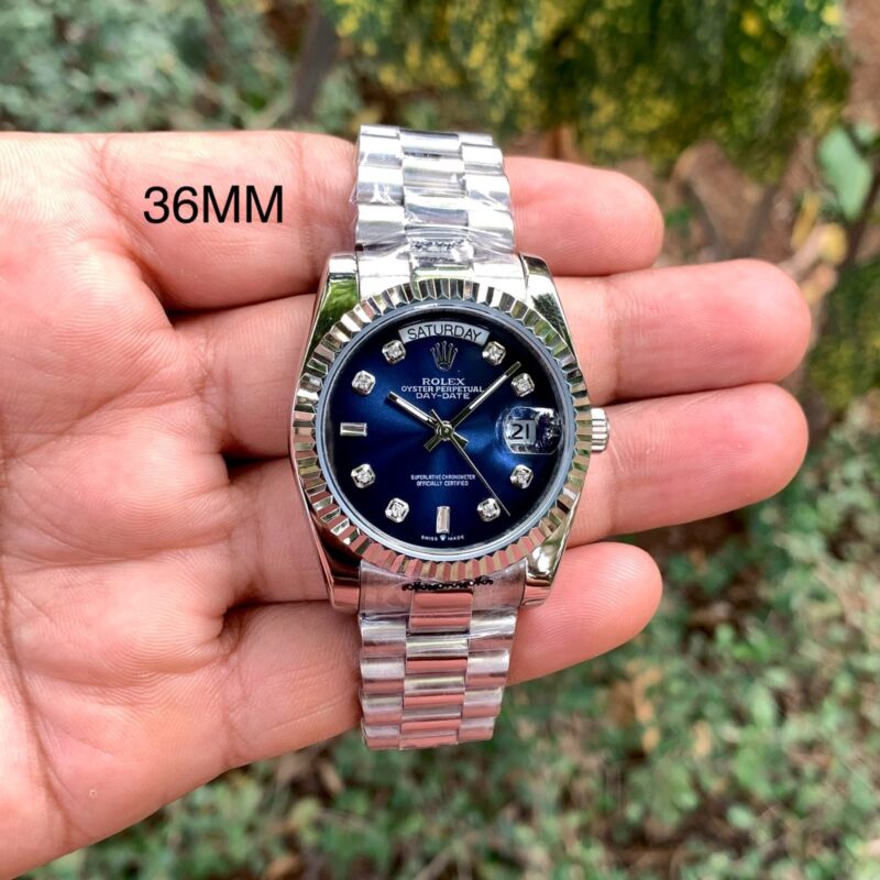 Rolex Day-Date style design Blue Dial Stainless Steel Mesh Bracelet Strap Swiss Automatic Watch