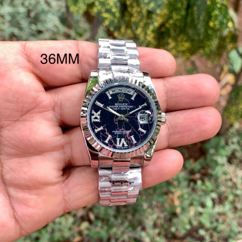 Rolex Day-Date style design Black Dial Stainless Steel Mesh Bracelet Strap Swiss Automatic Watch