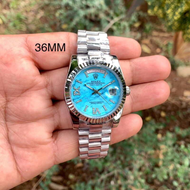 Rolex Day-Date style design Tiffany Blue Dial Stainless Steel Mesh Bracelet Strap Swiss Automatic Watch