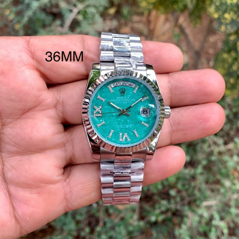 Rolex Day-Date style design Emerald Green textured Dial Stainless Steel Mesh Bracelet Strap Swiss Automatic Watch