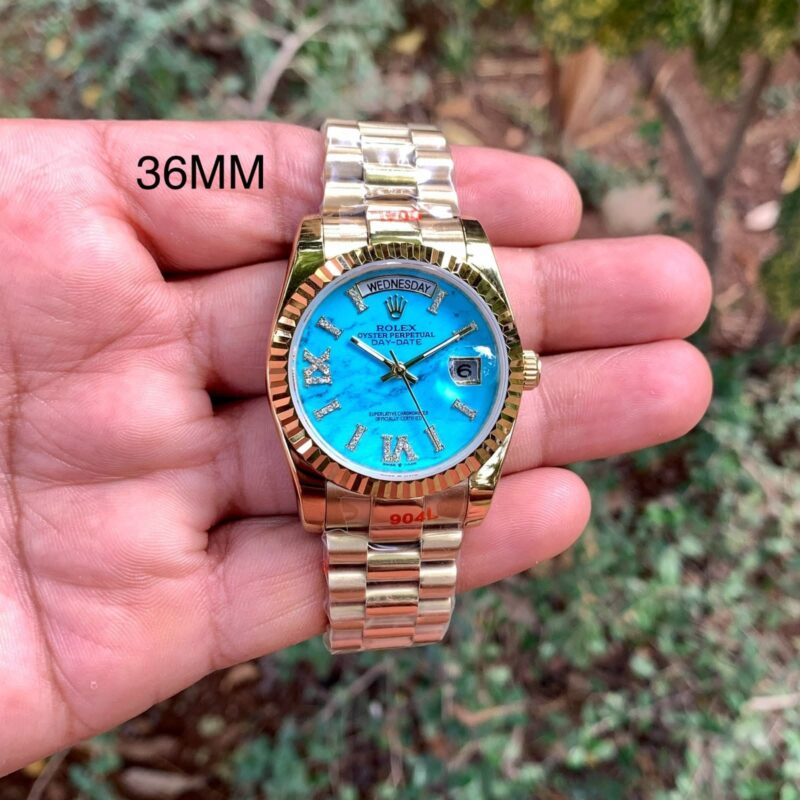 Rolex Day-Date style design Blue Dial Gold Mesh Bracelet Strap Swiss Automatic Watch