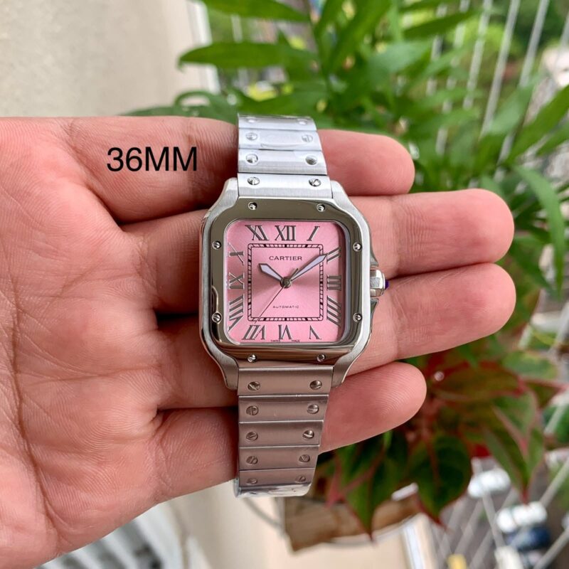 Cartier Panthere-style Steel Pink Dial Stainless Steel Strap Swiss automatic watch